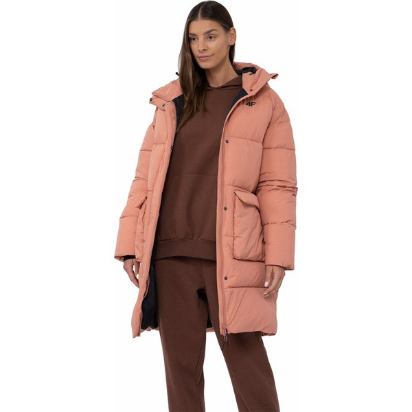 Kurtka puchowa damska 4FAW23TDJAF236 4F - łososiowy