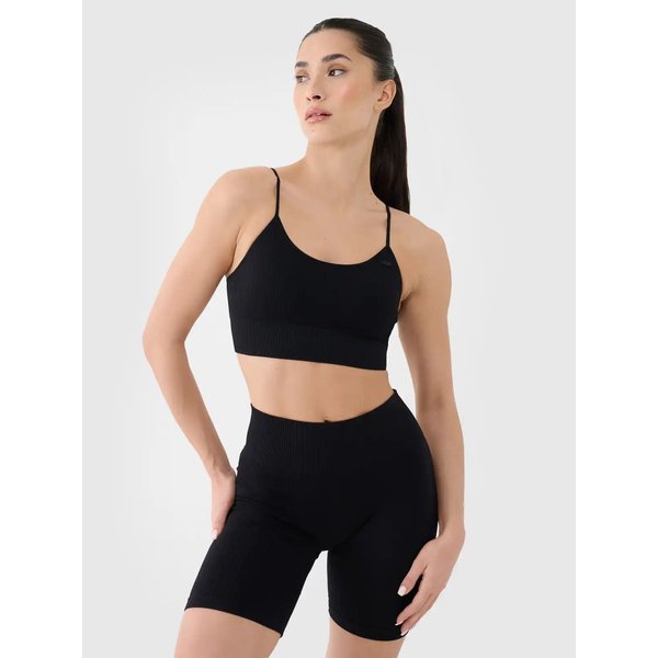 Biustonosz sportowy bezszwowy damski USBAF151 4F - głęboka czerń