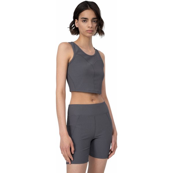 Bezrękawnik, crop-top damski 4FSS23TTSHF330 4F - antracytowy