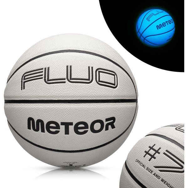 Piłka do koszykówki Fluo 7 Meteor - biały/neonowy niebieski