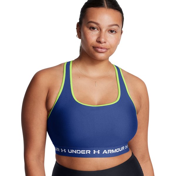 Biustonosz sportowy damski Crossback Mid Bra Under Armour - Tech Blue/Retro Green
