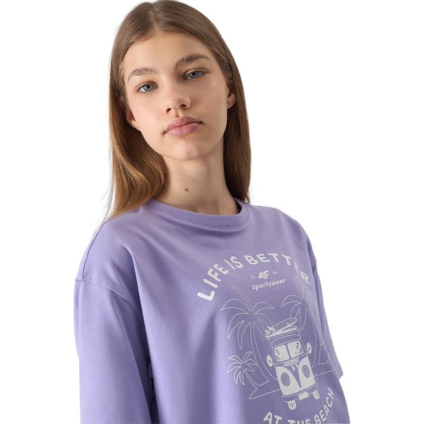 Koszulka dziewczęca 4FJWSS24TTSHF1146 4F - jasny fiolet