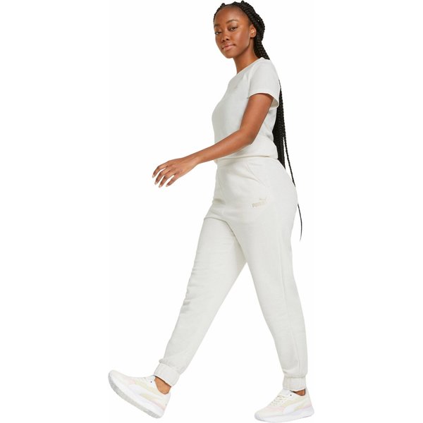 Spodnie dresowe damskie ESS+ Embroidery High-Waist Puma - białe