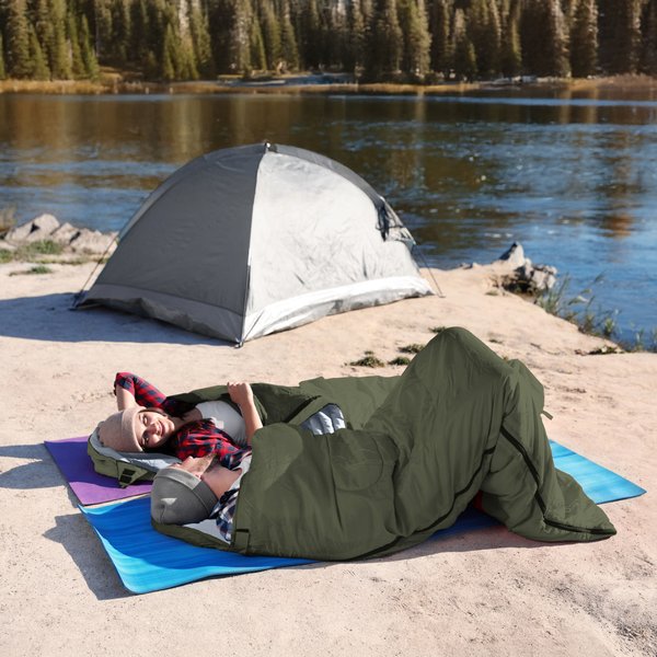 Śpiwór z kapturem lekki, kołdra Thermolite Outtec - zielony