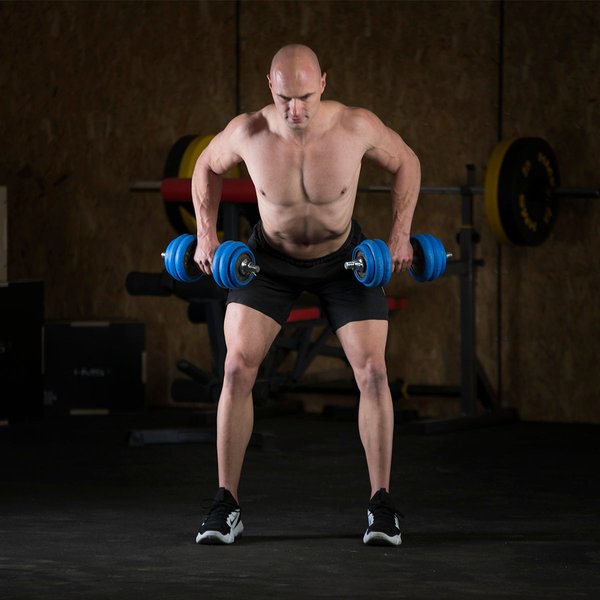 Hantle żeliwne ogumowane ze sztangą 2x15kg HMS