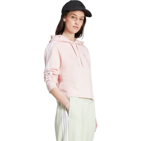 Bluza damska Essentials 3-Stripes French Terry Crop Hoodie Adidas - Sandy Pink