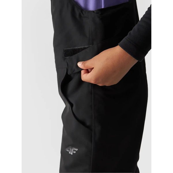 Spodnie narciarskie dziewczęce na szelkach TFTRF664 4F - głęboka czerń