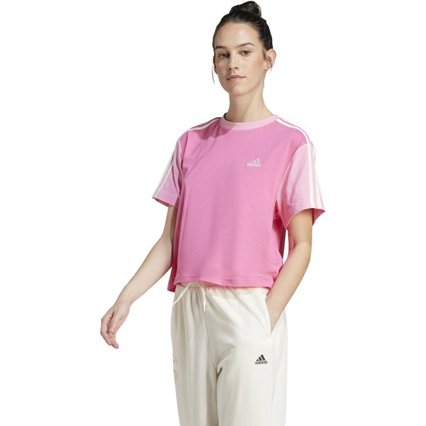 Koszulka damska Essentials 3-Stripes Single Jersey Crop Top Adidas - różowa