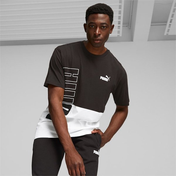 Koszulka męska Power Colorblock Tee Logo Puma - czarny/biały