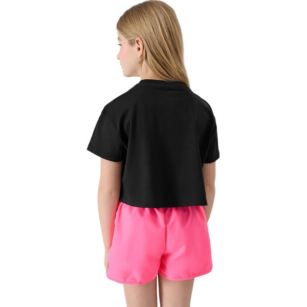 Koszulka, crop top dziewczęcy 4FJWSS24TTSHF1144 4F - głęboka czerń