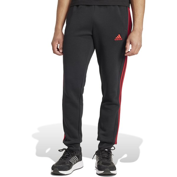 Spodnie dresowe męskie Essentials Fleece 3-Stripes Tapered Cuff Adidas - czarne/czerwony