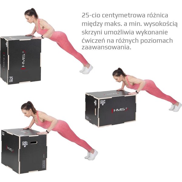 Skrzynia plyometryczna drewniana, crossfit SDCO2 HMS