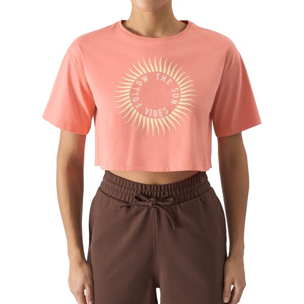 Koszulka, crop top damski 4FWSS24TTSHF1266 4F - łososiowy