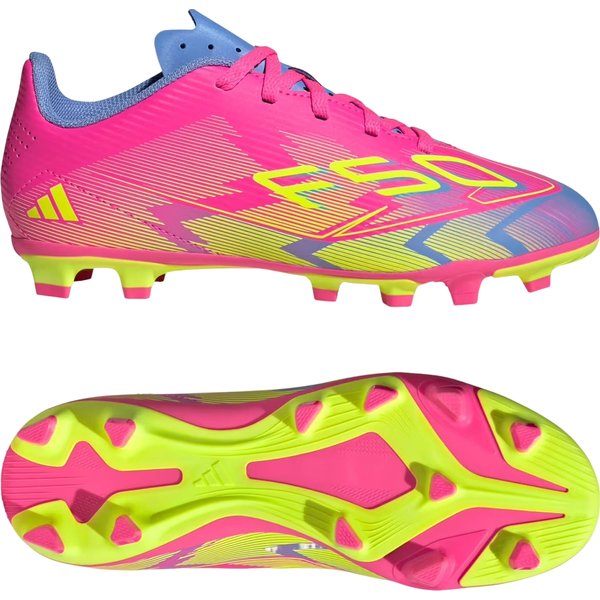 Buty piłkarskie, korki F50 Club FG/MG Jr Adidas - Lucid Pink/Lucid Lemon/Blue Fusion