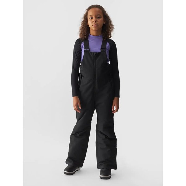 Spodnie narciarskie dziewczęce na szelkach TFTRF664 4F - głęboka czerń