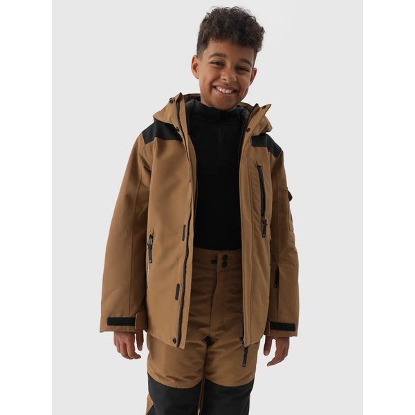 Kurtka narciarska chłopięca TTJAM538 4F - jasny brąz