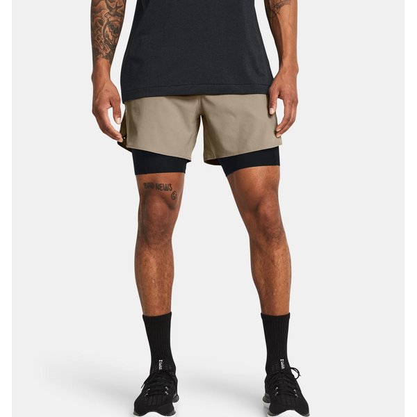 Spodenki męskie Peak Woven 2w1 Under Armour - Timberwolf Taupe/Black