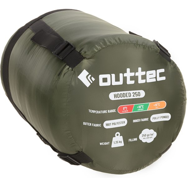 Śpiwór Hooded z kapturem ThermoCore 250, całoroczny Outtec - hooded zielony