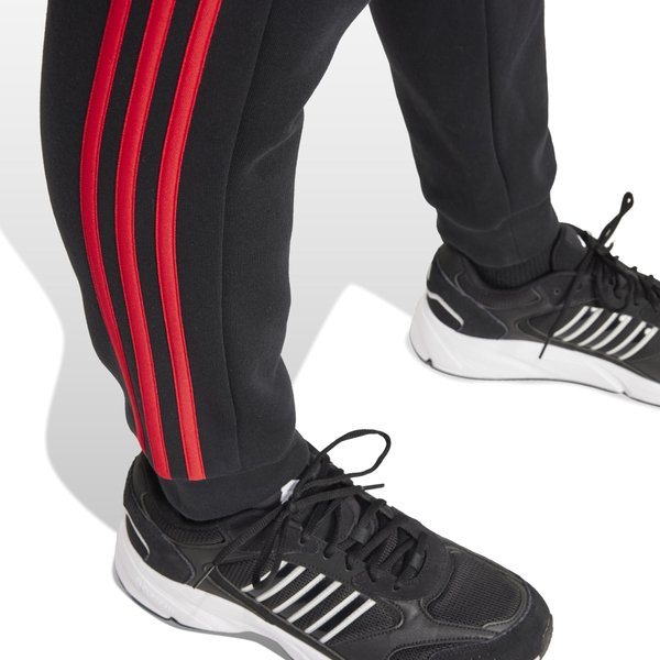 Spodnie dresowe męskie Essentials Fleece 3-Stripes Tapered Cuff Adidas - czarne/czerwony