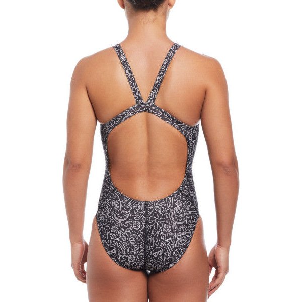 Strój kąpielowy damski Fastback One Piece Nike Swim - czarny/wzory