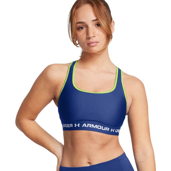 Biustonosz sportowy damski Crossback Mid Bra Under Armour - Tech Blue/Retro Green