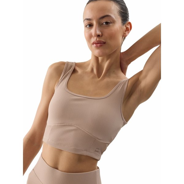 Bezrękawnik, crop top damski 4FWSS24TSLEF072 4F - beż