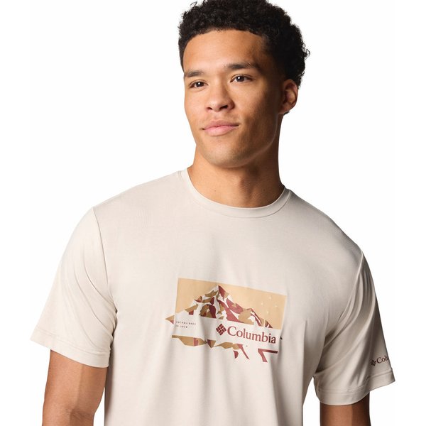 Koszulka męska Kwick Hike Graphic SS Tee Columbia - Dark Stone Heather/Peak Direction