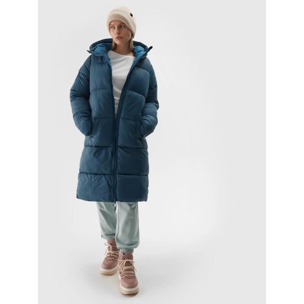 Płaszcz puchowy damski TDJAF475 4F - morska zieleń