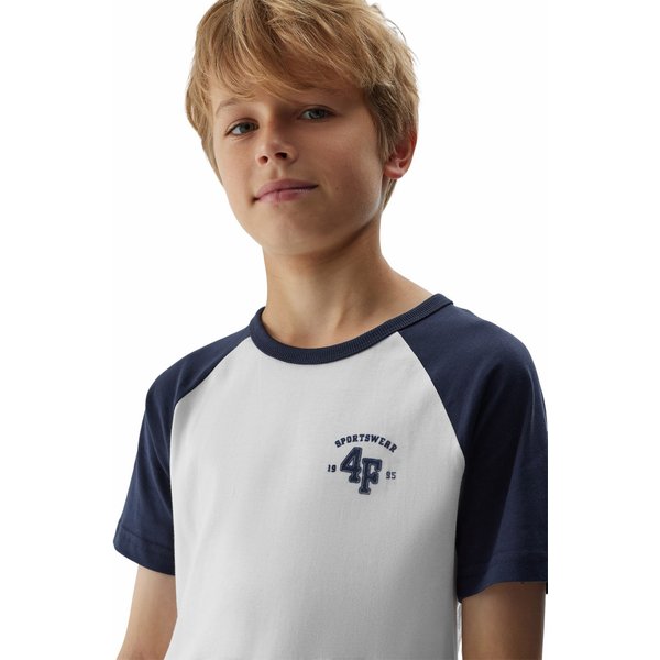 Koszulka chłopięca 4FJAW23TTSHM0805 4F - złamana biel