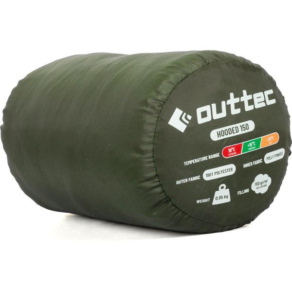 Śpiwór z kapturem lekki, kołdra Thermolite Outtec - zielony