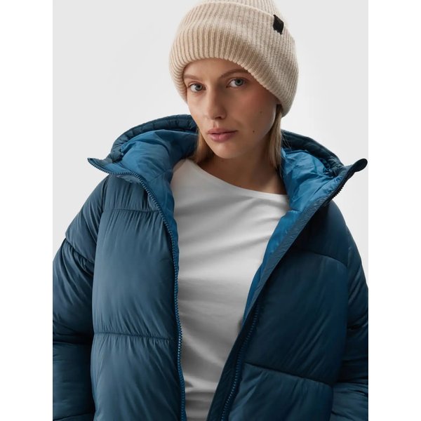 Płaszcz puchowy damski TDJAF475 4F - morska zieleń