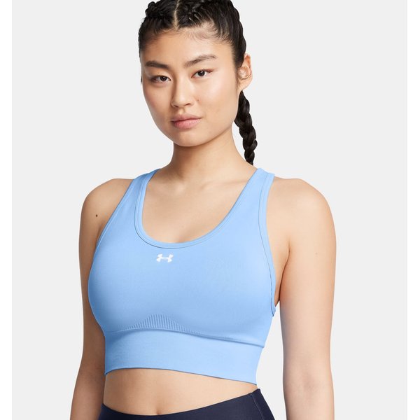 Biustonosz sportowy damski Vanish Seamless Mid Bra Under Armour - Horizon Blue/White