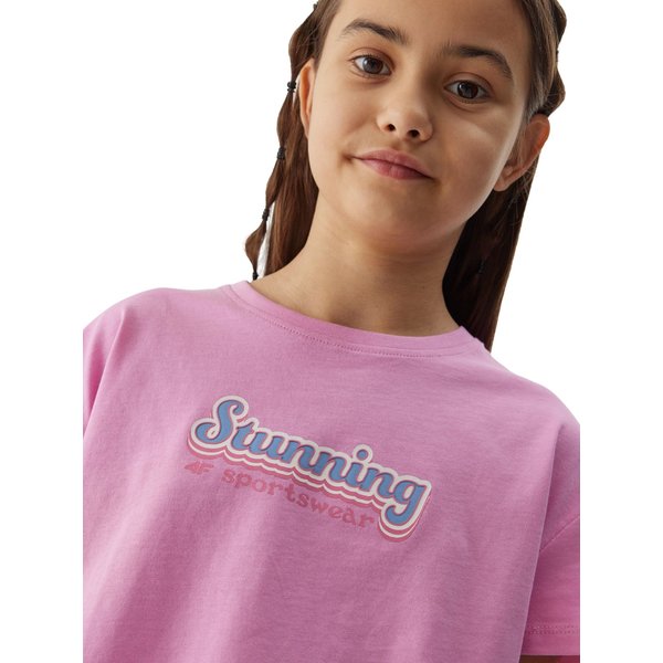 Koszulka, crop top dziewczęcy 4FJWSS24TTSHF1151 4F - jasny róż