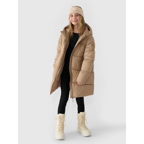 Płaszcz puchowy dziewczęcy TDJAF455 4F - beż