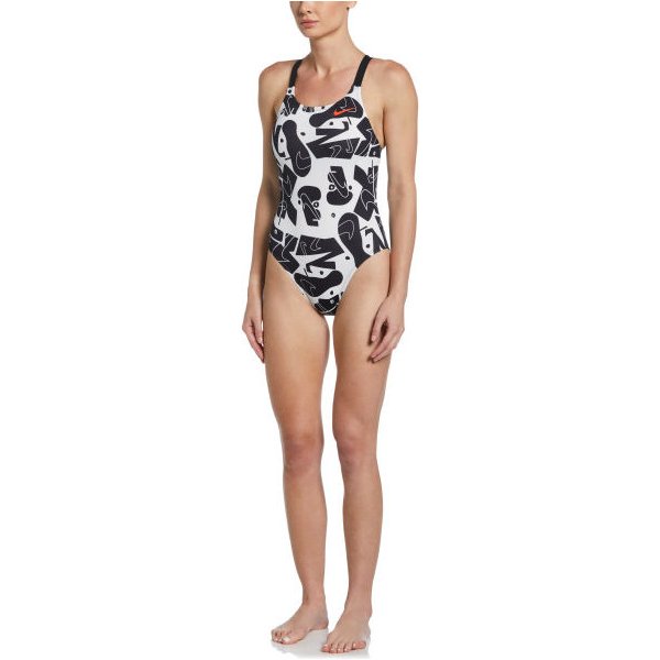 Strój kąpielowy damski Multiple Print Nike Swim - black/white