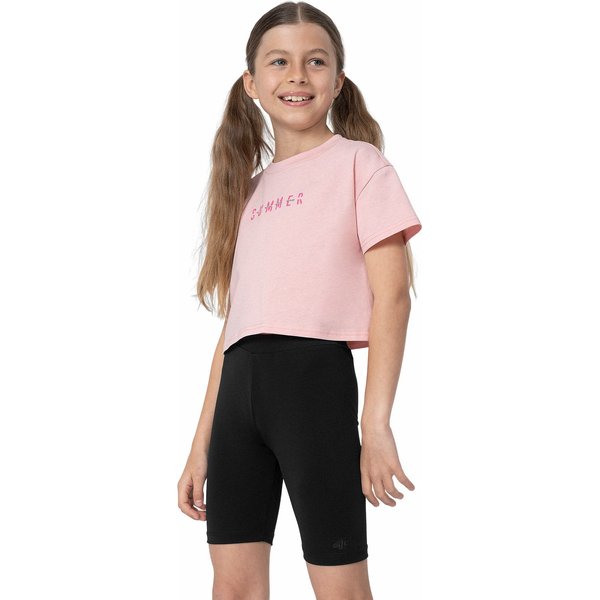 Koszulka dziewczęca crop top 4FJSS23TTSHF393 4F - jasny róż