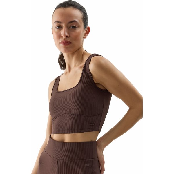 Bezrękawnik, crop top damski 4FWSS24TSLEF072 4F - ciemny brązowy