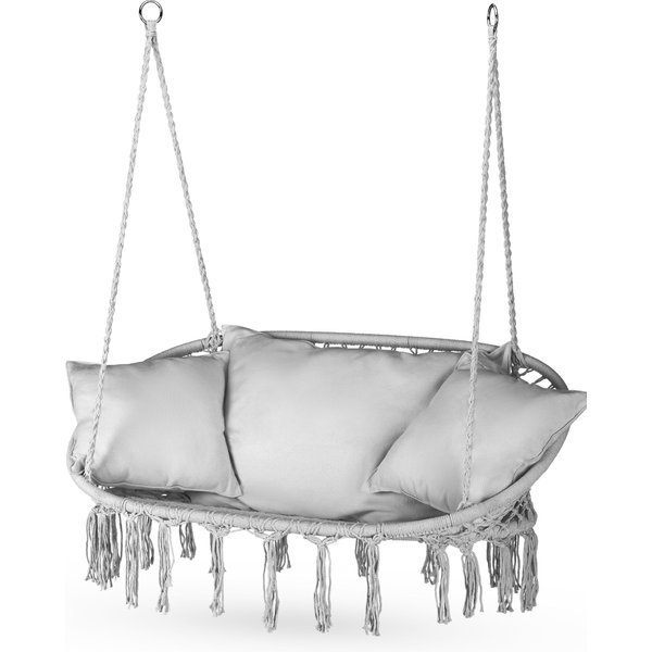 Huśtawka wisząca podwójna Boho z poduszkami Outtec - szara z poduszkami
