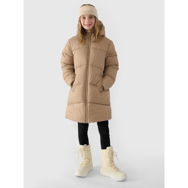 Płaszcz puchowy dziewczęcy TDJAF455 4F - beż