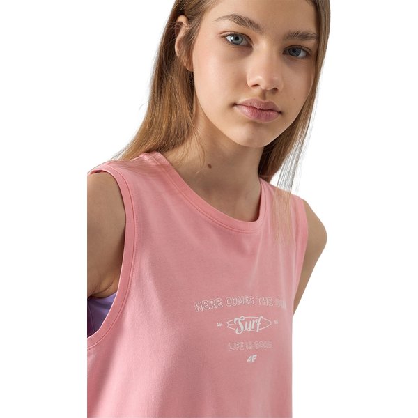 Bezrękawnik, top dziewczęcy 4FJWSS24TTSHF1145 4F - łososiowy neon