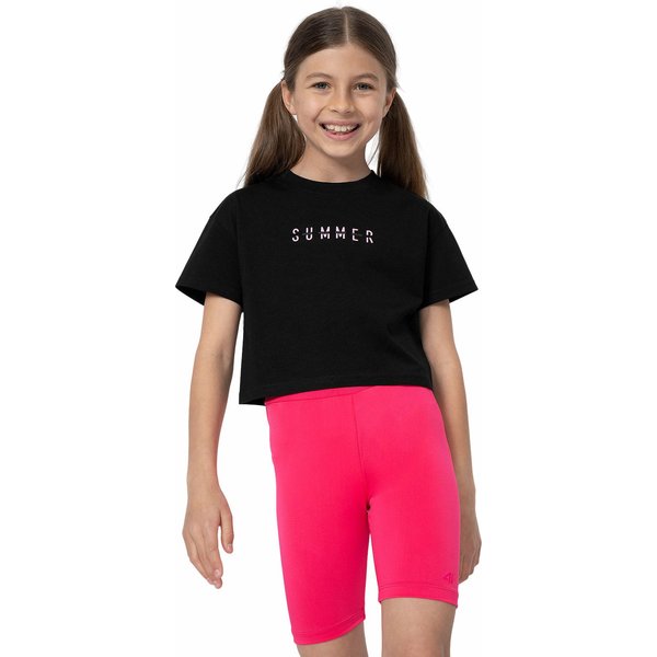 Koszulka dziewczęca crop top 4FJSS23TTSHF393 4F - czarna
