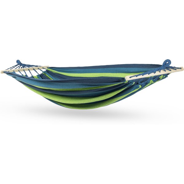 Hamak materiałowy z pokrowcem 2-osobowy z drewnianymi listwami 200x160cm