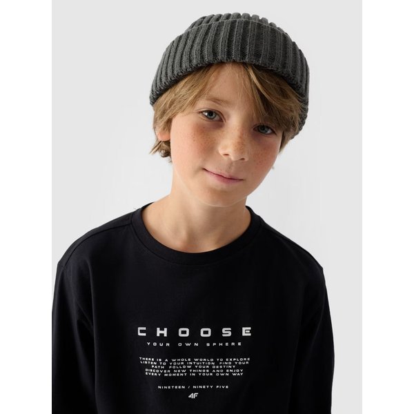 Longsleeve chłopięcy TLONM294 4F - głęboka czerń