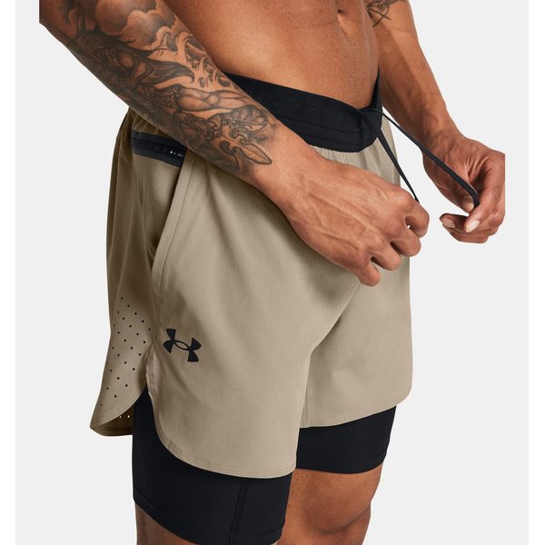 Spodenki męskie Peak Woven 2w1 Under Armour - Timberwolf Taupe/Black