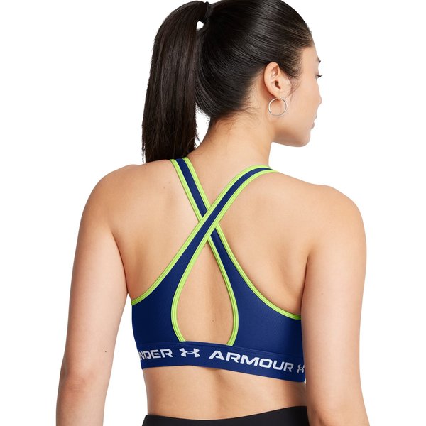 Biustonosz sportowy damski Crossback Mid Bra Under Armour - Tech Blue/Retro Green