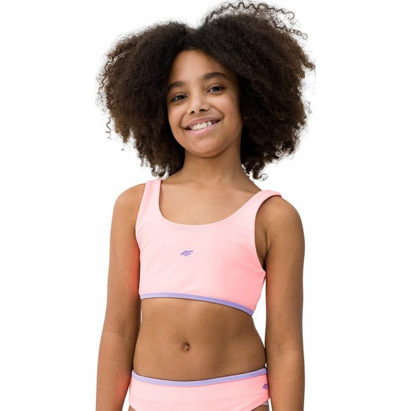 Strój kąpielowy dziewczęcy dwustronny 4FJWSS24UBKSF024 4F - Łososiowy neon