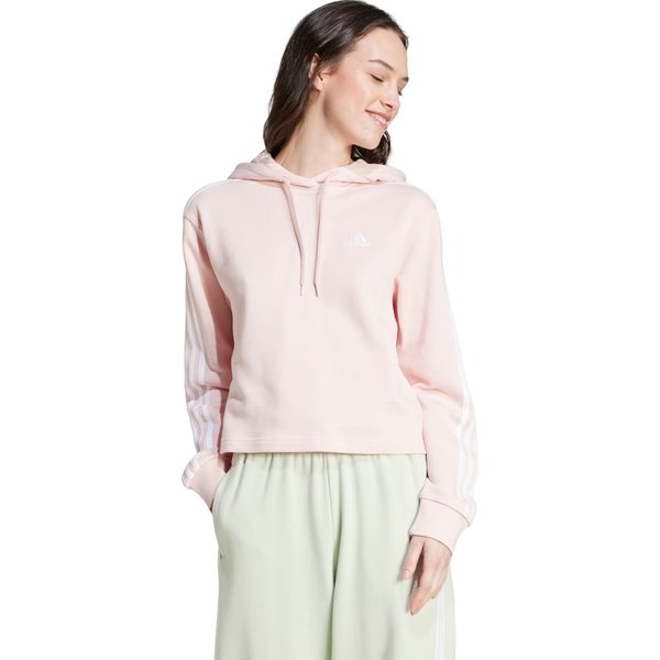 Bluza damska Essentials 3-Stripes French Terry Crop Hoodie Adidas - Sandy Pink