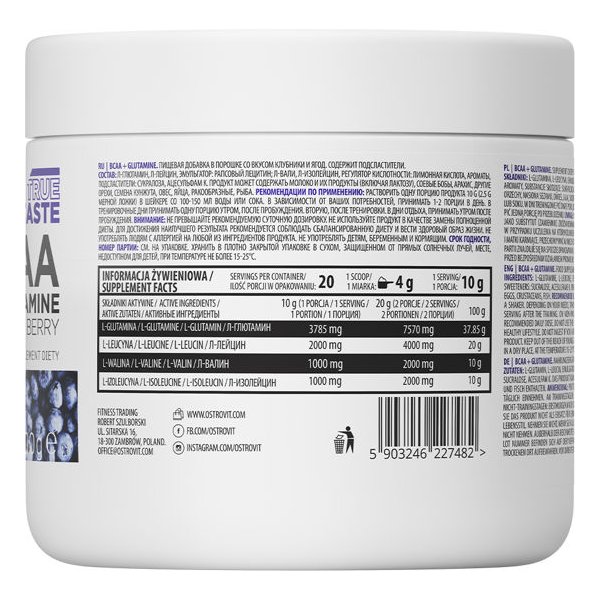 BCAA + Glutamina 200g truskawka i jagoda OstroVit