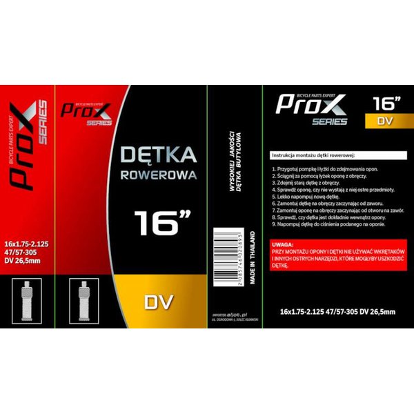 Dętka rowerowa 16x1.75-2.125 DV 26,5mm Prox