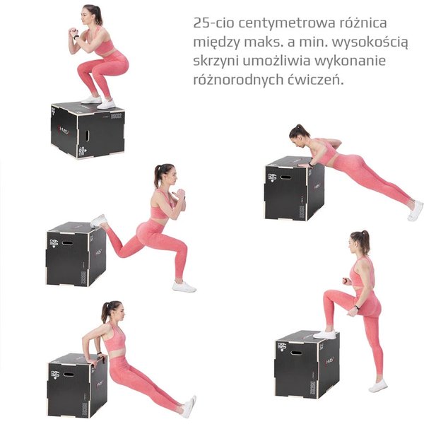 Skrzynia plyometryczna drewniana, crossfit SDCO2 HMS